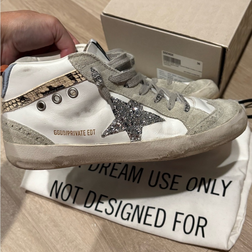 Golden Goose White and Gray Sneakers with Glitter Star